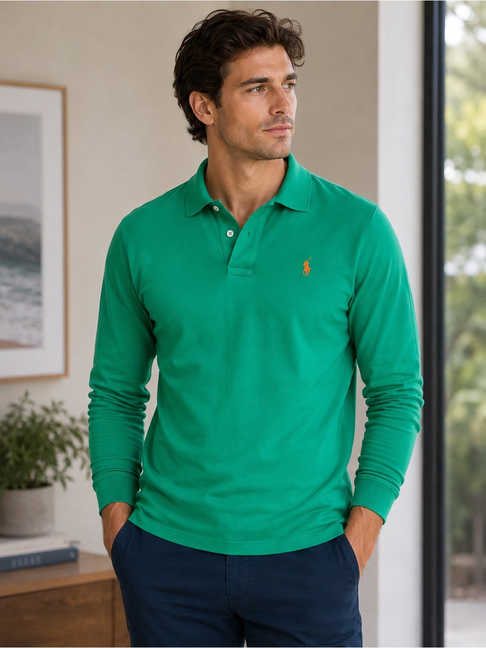MAKE OFFER! Polo by Ralph Lauren Green Long-Sleeve Polo with Embroidered Pony XL